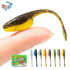 Tipo de peixe minnow shad iscas macias 5cm ajing worm isca de pesca salgueiro cauda tpr flutuante gota tiro — foto 2