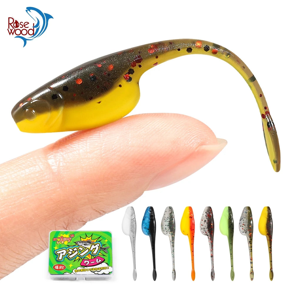 Tipo de peixe minnow shad iscas macias 5cm ajing worm isca de pesca salgueiro cauda tpr flutuante gota tiro — foto 2