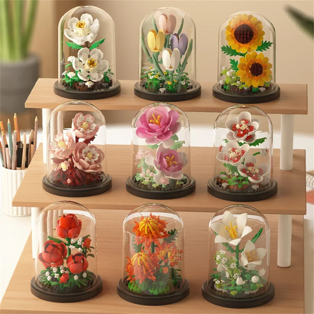 Buquê de flores eternas bonsai vaso de plantas micro blocos de construção modelo decoração - 3108-No Cover — foto 2