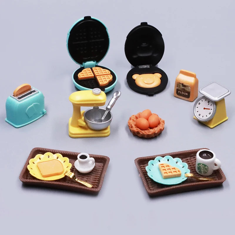 Diy casa de bonecas urso biscoitos 1/12 móveis em miniatura torradeira forno misturador escala eletrônica — foto 1