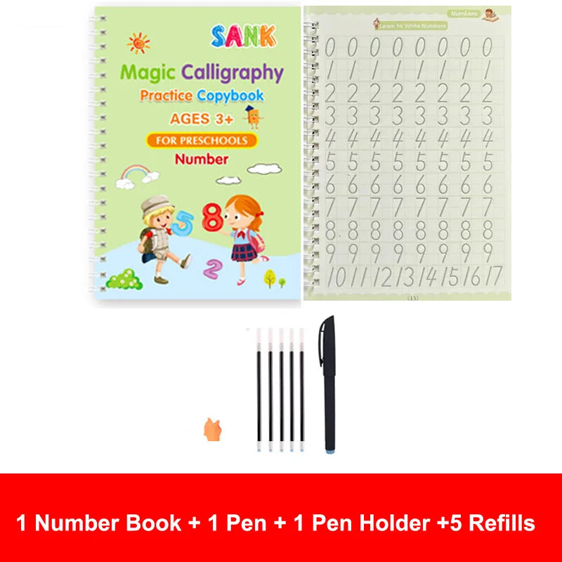 Sank magia prática copybook caneta pré-escolar crianças caligrafia inglês versão livre limpeza crianças — foto 4