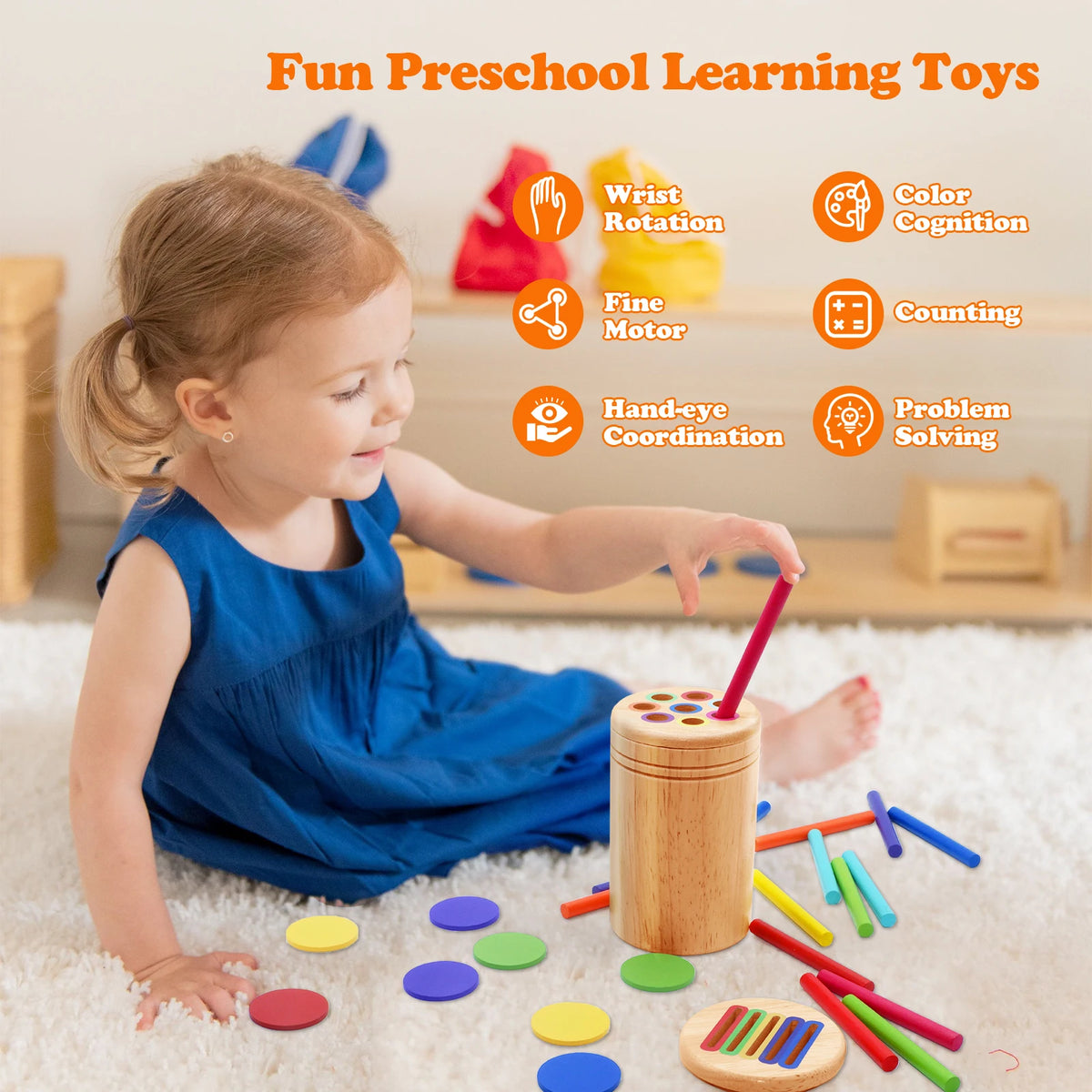 Montessori brinquedos de madeira classificação de cores brinquedos de motor fino forma correspondência — foto 2