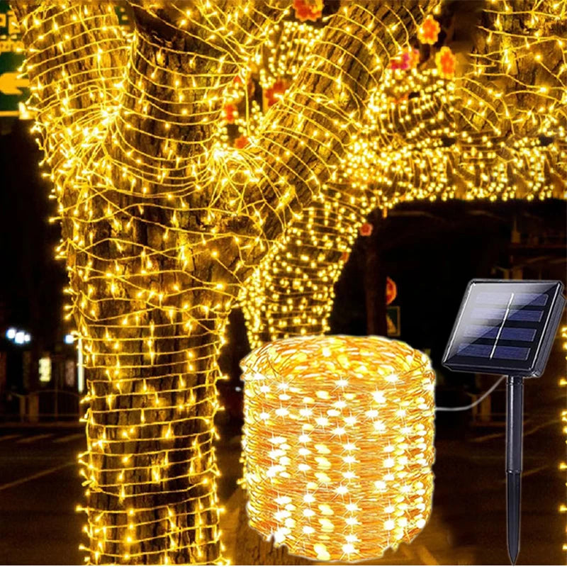 Luz solar led ao ar livre jardim luz da corda de fadas led cintilação lâmpada à prova - Quente 6m 50led — foto 2