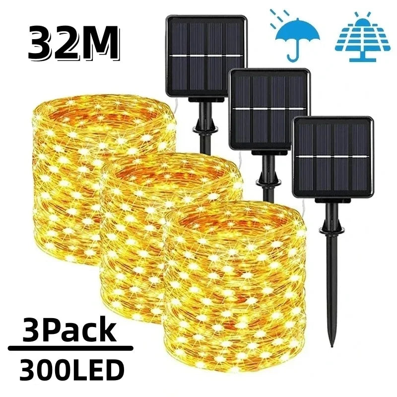 7m/12m/22m/32m led luz solar ao ar livre jardim luz da corda de fadas led - 7M 50LED 1 unidade rosa — foto 2
