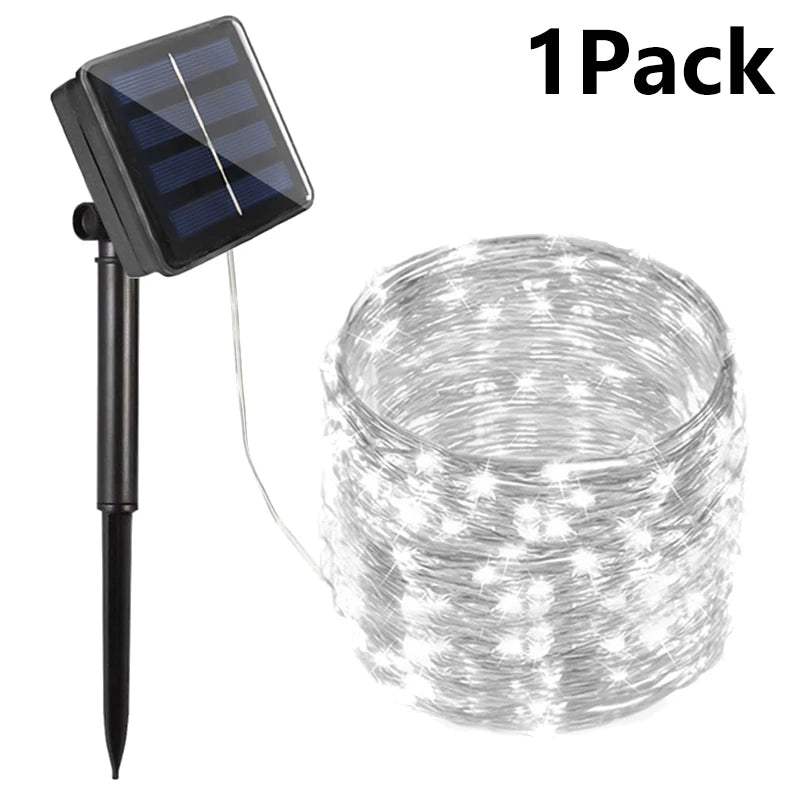 7m/12m/22/32m solar led luz de fadas ao ar livre festão led à prova dwaterproof água - 1xWhite 7M 50LED — foto 2