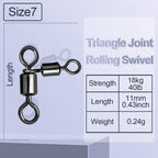 Giradores de 3 Vias com Junta Triangular e Conector Giratório para Pesca de Bagre - Tamanho7 15 unidades Bulk — foto 2