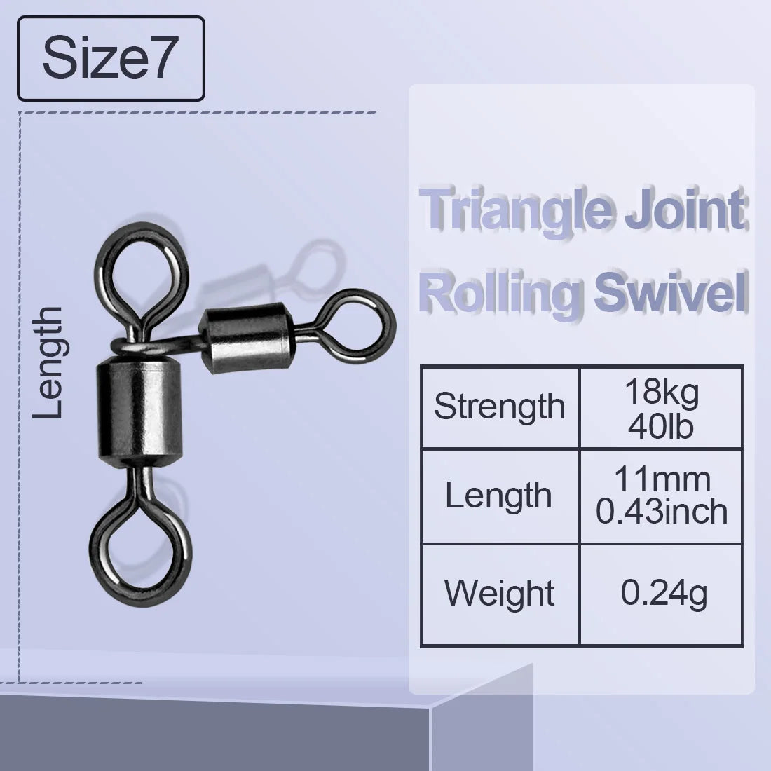 Giradores de 3 Vias com Junta Triangular e Conector Giratório para Pesca de Bagre - Tamanho7 15 unidades Bulk — foto 2
