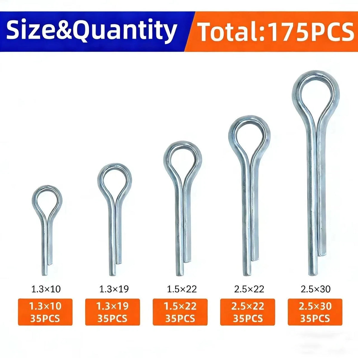 Sliver Split Pins para fixações de algodão, aço zincado, Hard Case Link, tamanhos sortidos, alta qualidade — foto 2