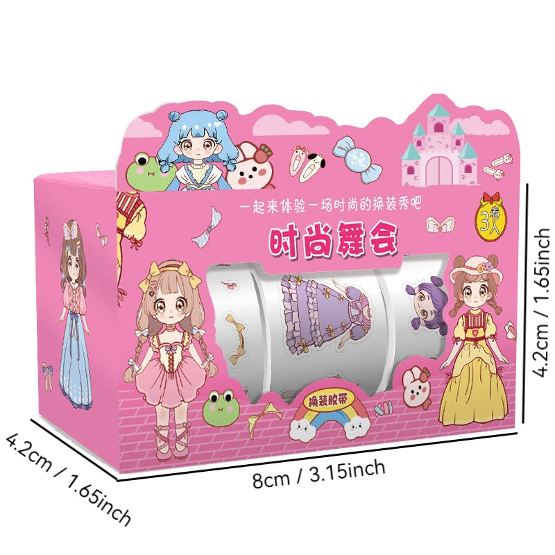 1 caixa bonito princesa vestir-se adesivo menina dos desenhos animados washi fita conjunto bonito manual — foto 1