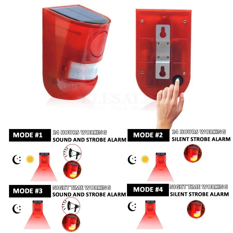 Solar Infravermelho Alarme Sensor De Movimento, Detector De Movimento, Luz Estroboscópica, Sirene 110db — foto 3