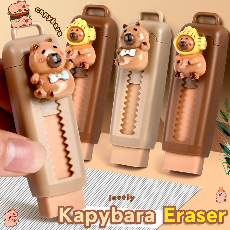 Kawaii capivara borracha retrátil borracha cor aleatória bonito coreano papelaria escola material — foto 1