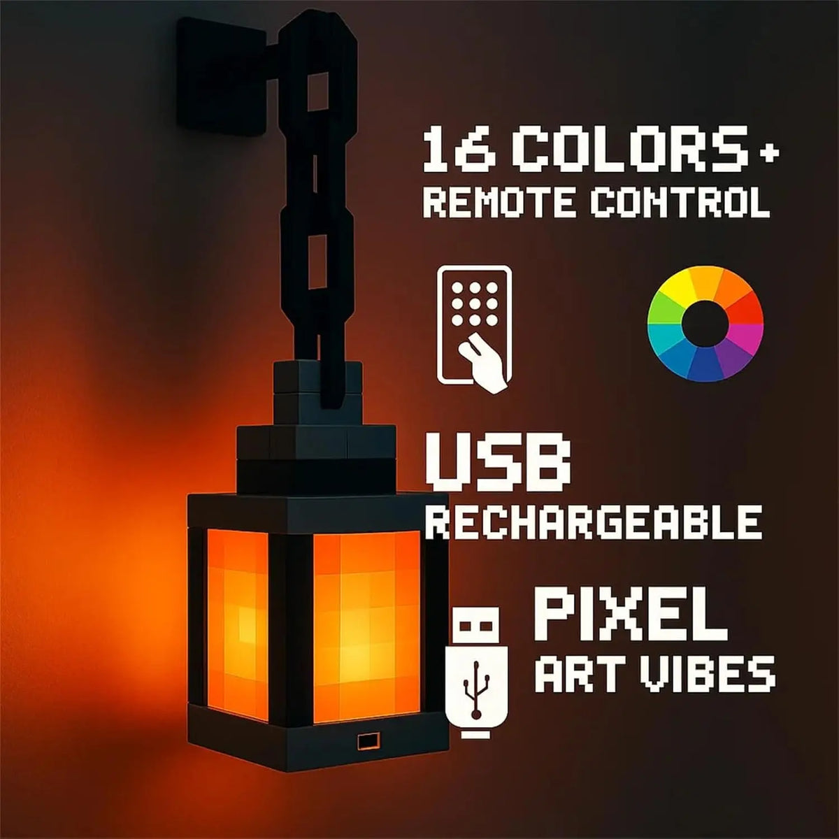 Pixel estilo luz noturna lanterna portátil ornamento de mesa 16 cores lanterna diy decoração interior — foto 2