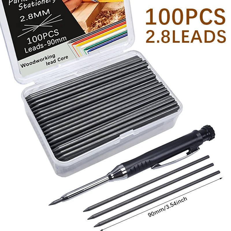 50/100 Peças Lápis de Carpinteiro Preto Sólido de Grande Capacidade 2.8mm com Pontas Substituíveis — foto 2