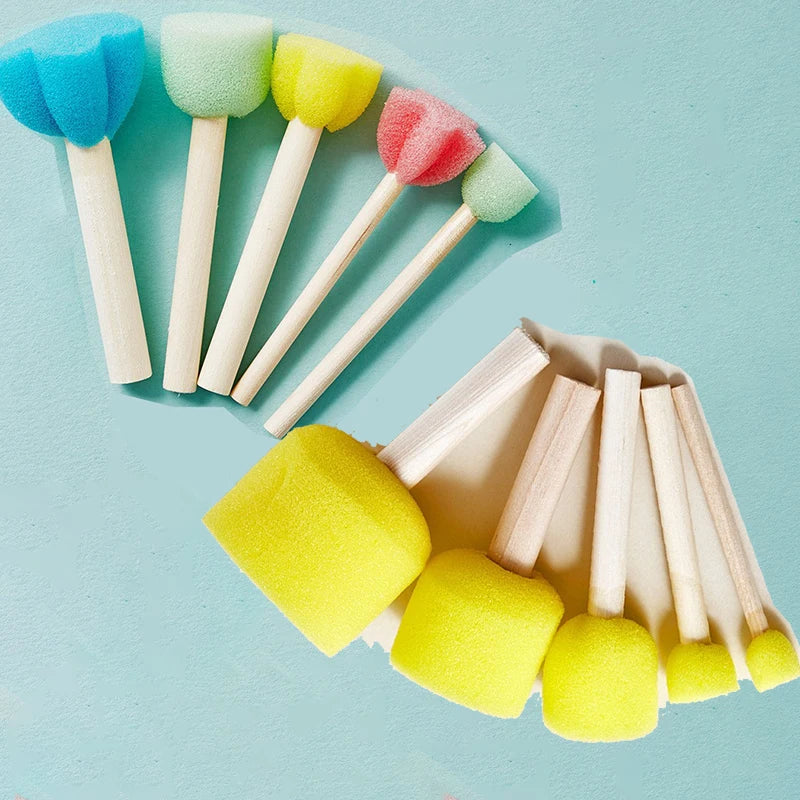 10 pçs conjunto de madeira lidar com cabeça cogumelo esponja escova crianças diy pintura esponja selo — foto 2