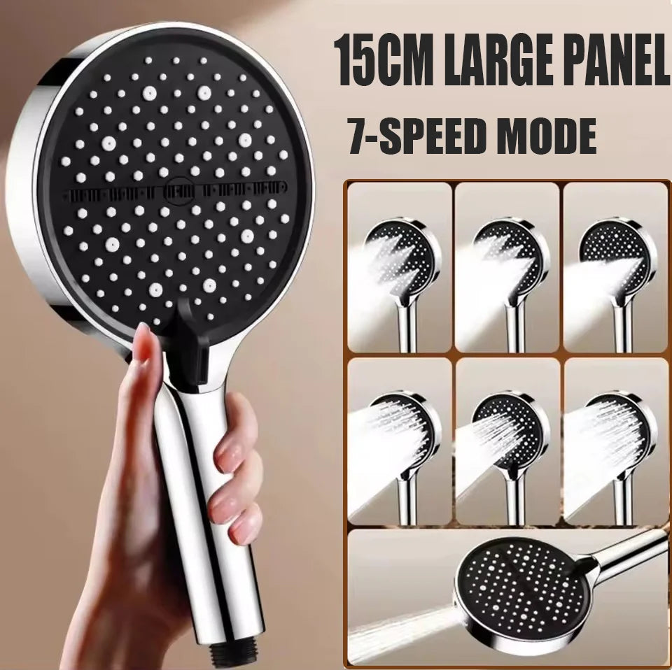 Novo 15cm grande painel massagem spa pressurizado cabeça de chuveiro 7 modos de alta - Prateado Holder — foto 5
