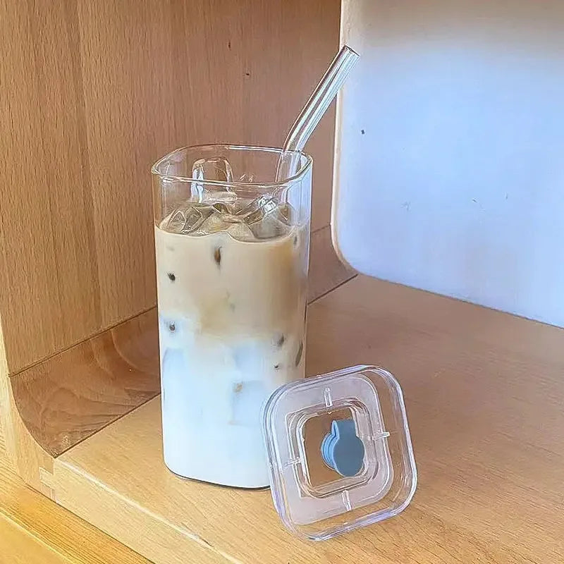 Copo Quadrado em Vidro Borossilicato com Tampa e Palhinha 400ml — foto 5