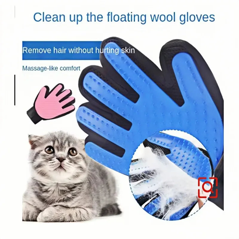 Luva Removedora de Pelos para Cães e Gatos, Escova Massageadora para Higiene e Limpeza - Azul esquerdo — foto 5