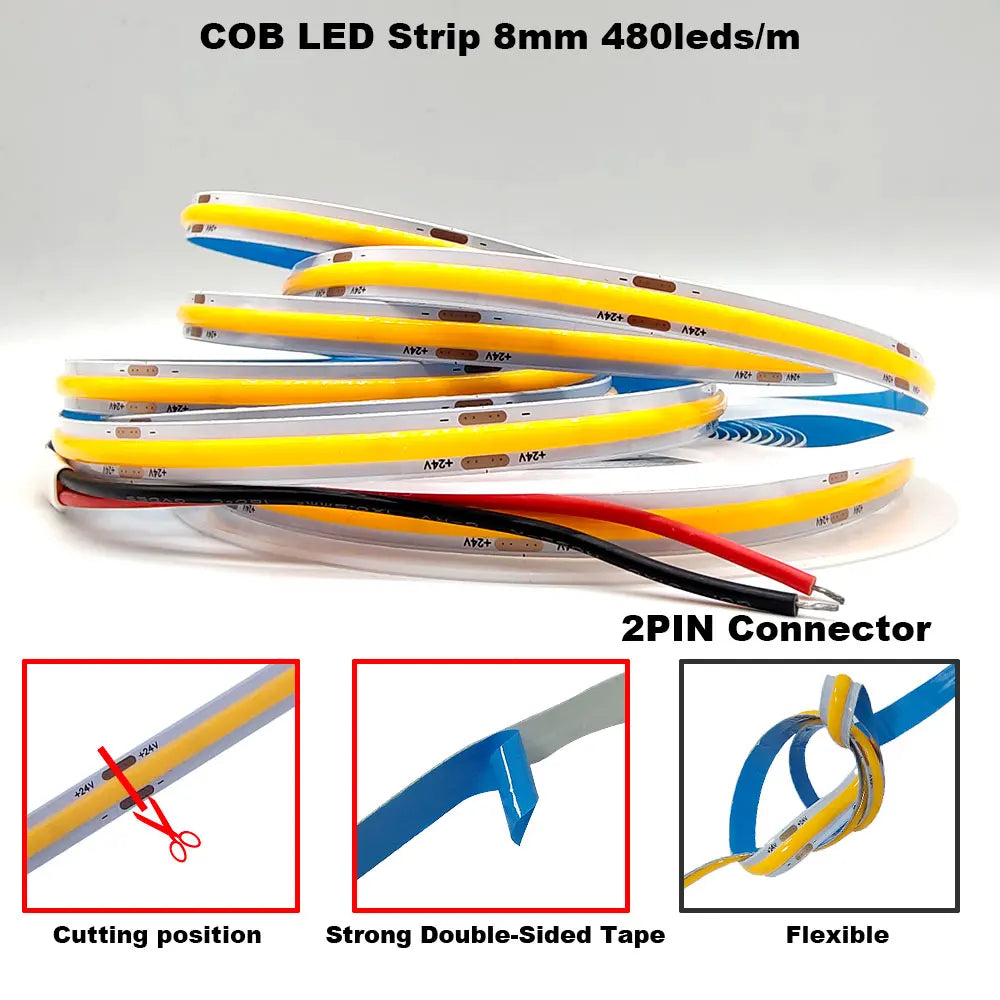 Fita LED COB Flexível 24V 400 LEDs/m 5mm Branco Natural 4000K 0.5m — foto 4