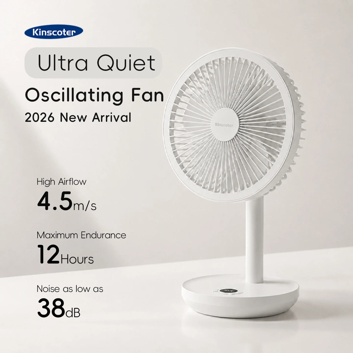 Ventilador de Mesa Oscilante BLDC 4000mAh com 5 Velocidades, Silencioso - Branco 4000mAh — foto 2