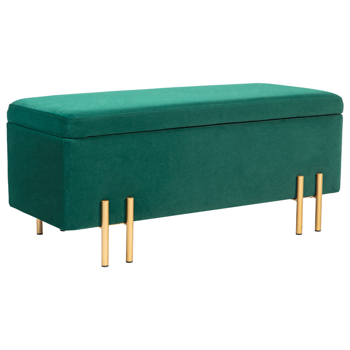Banco com Baú Banco Estofado com Armazenamento Metal Madeira de Seringueira Espuma 100x40x42 cm Verde — foto 1