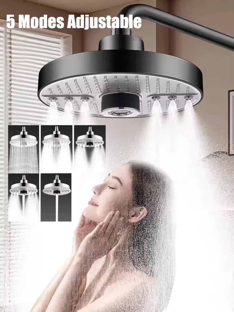 Novo 5 modos de cabeça de chuveiro de chuva ajustável de alta pressão grande fluxo superior spray 175mm — foto 1