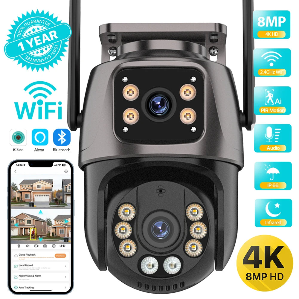 4k 8mp hd wifi câmara ptz ao ar livre 4mp lente dupla ecrã ai rastreamento automático câmara ip cctv áudio — foto 1