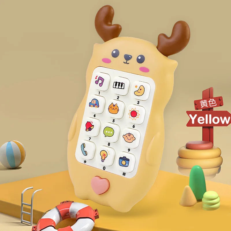 Brinquedo de telefone do bebê música som telefone brinquedos de dormir com mordedor simulação - Amarelo — foto 2