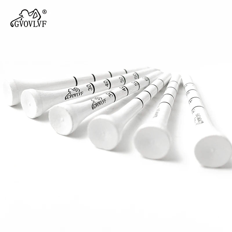 50 peças de bambu golfe grau escala t 83mm reduzir fricção lateral rotação golfe t branco e preto — foto 1
