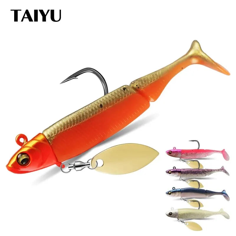 Gabarito cabeça iscas de pesca macias 21g t-tail silicone isca wobblers metal spinner colher isca - Azul 21g — foto 2