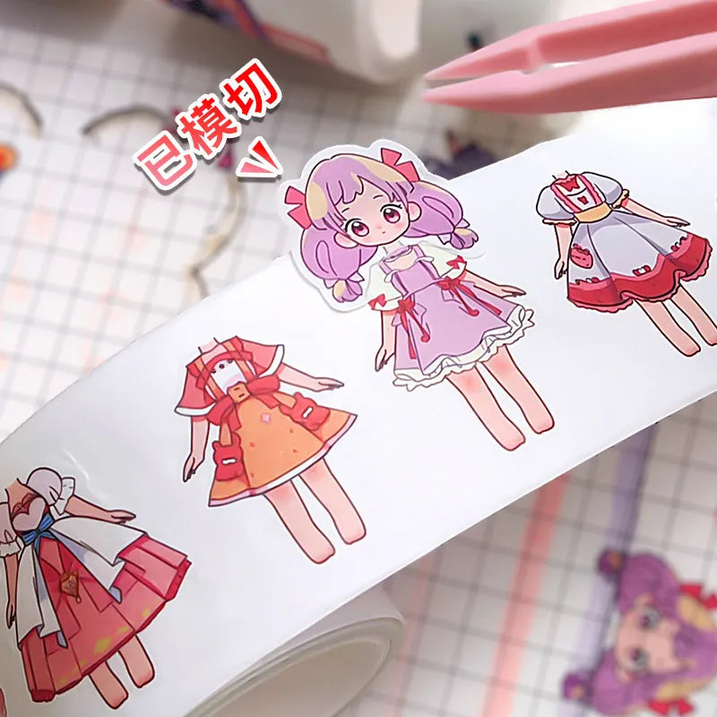 1 caixa bonito princesa vestir-se adesivo menina dos desenhos animados washi fita conjunto bonito manual — foto 2