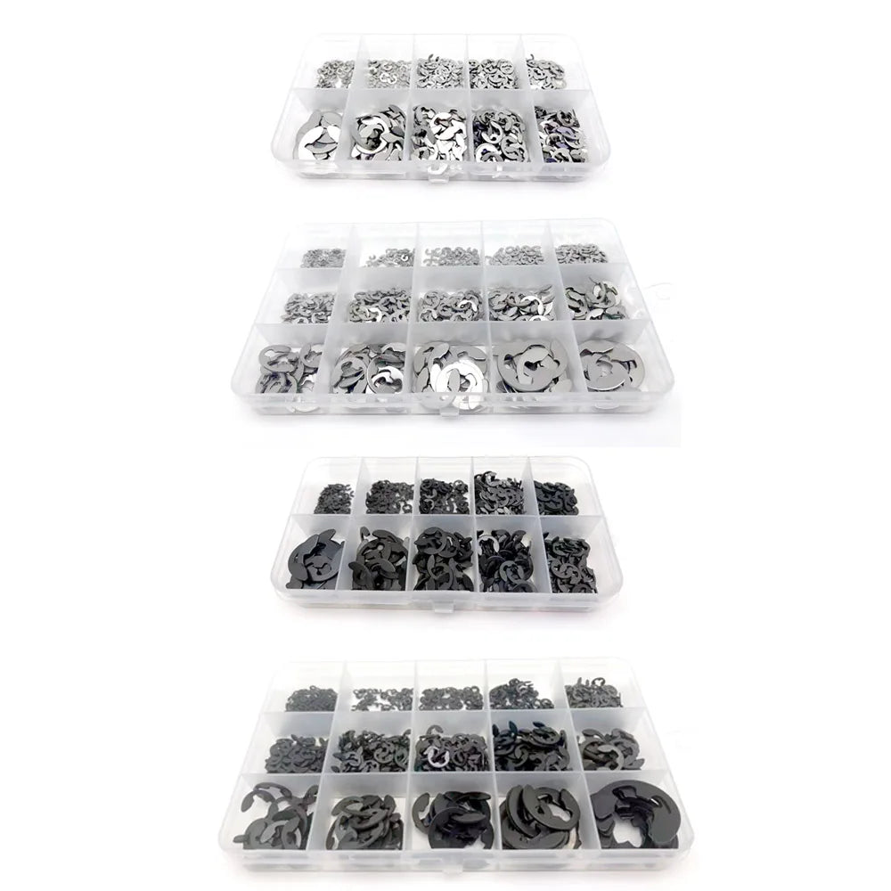 585/1005pcs E Clip Snap Circlip Washer Sortimento Kit Caixa M1.2-M15 Preto 65 Mn 304 Conjunto - 65Mn 585 — foto 6