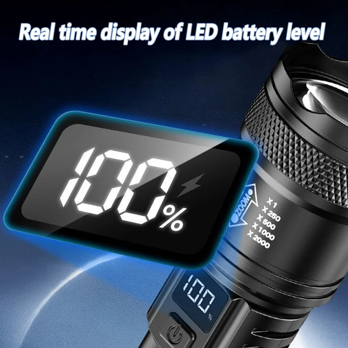 Lanterna LED recarregável com zoom e display LCD, 2 unidades — foto 6