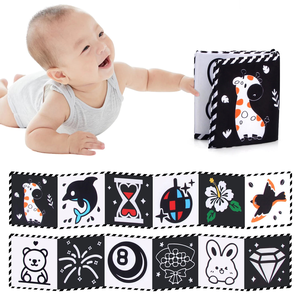 Livro de Pano para Bebês de Alto Contraste, Brinquedos para Bebês 0M+ — foto 2