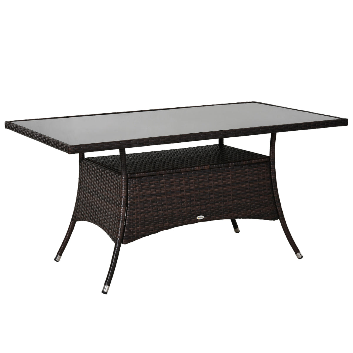 Mesa de jardim Mesa de vidro Mesa de jantar Mobiliário de jardim, Polyrattan+Vidro de segurança, Castanho+Preto, 150x85x74cm — foto 1