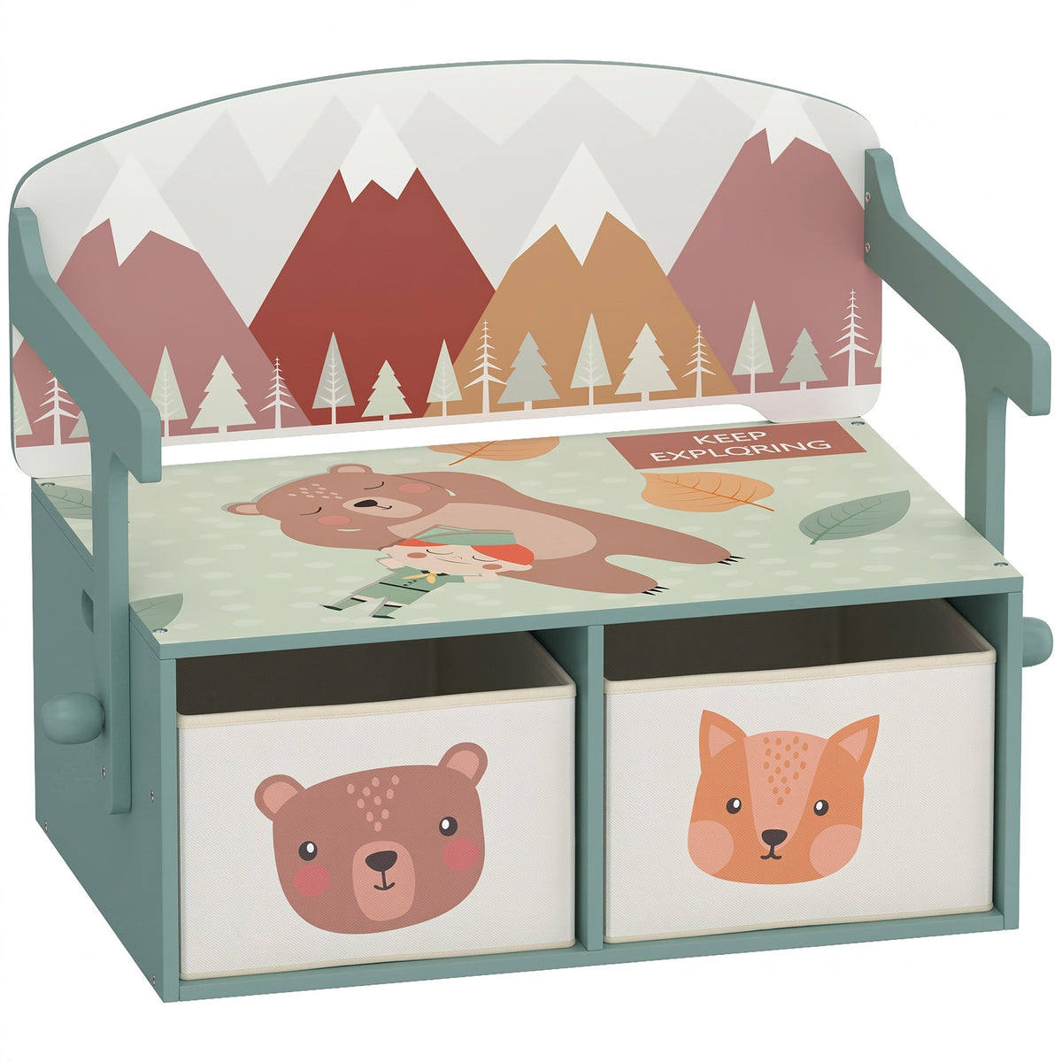 Conjunto Infantil Mesa e Cadeira, Arca 3 em 1 com 2 Gavetas em Tecido, Presente para Meninos e Meninas, Verde — foto 1