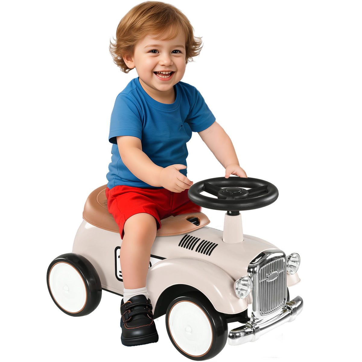 Carro Andador para Bebé de 12 a 36 Meses Carro Andador sem Pedais com Buzina Compartimento de Armazenamento e Volante para Interior e Exterior 58x27x35 cm Creme — foto 1