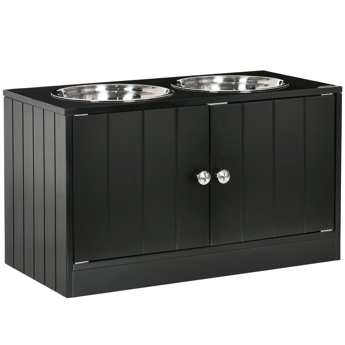 Comedouro Elevado para Cães com 2 Tigelas de Aço Inoxidável e Espaço de Armazenamento Oculto 60x30x35,5 cm Branco — foto 1