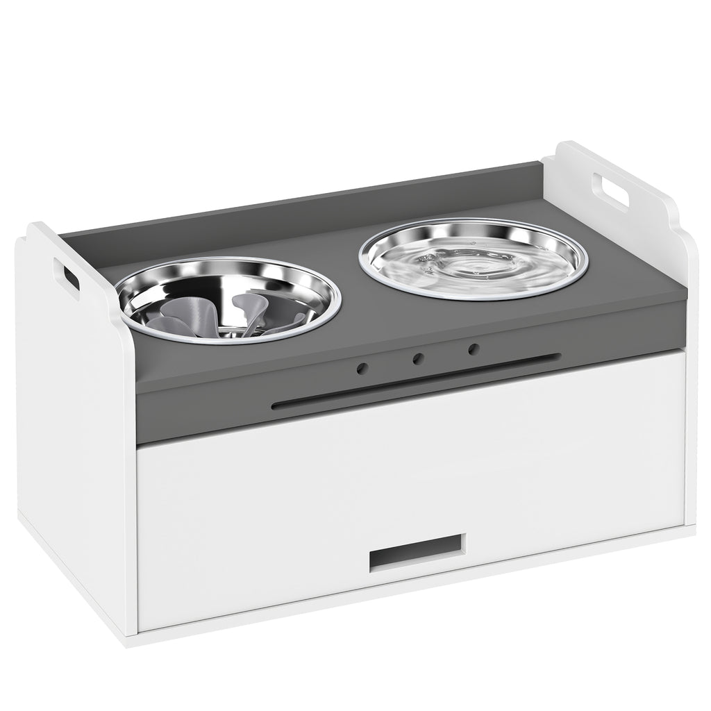 Comedouro Elevado para Cães com Armário de Armazenamento 2 Tigelas com Anéis Antiderrapantes 60x30x35,5cm Branco — foto 1