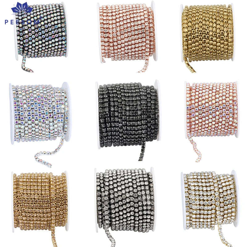 Corrente de strass de cristal dourado SS8 para costurar, 1 jarda — foto 1