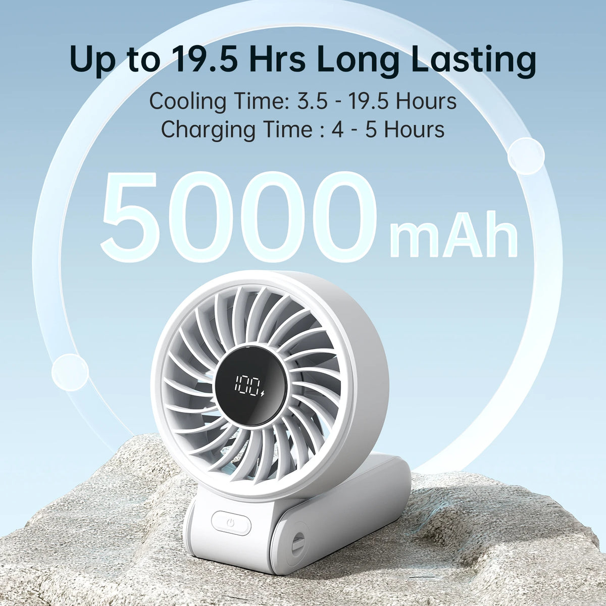 Ventilador Portátil com Display LED, 5 Velocidades, 5000mAh - 5000mAh branco — foto 2