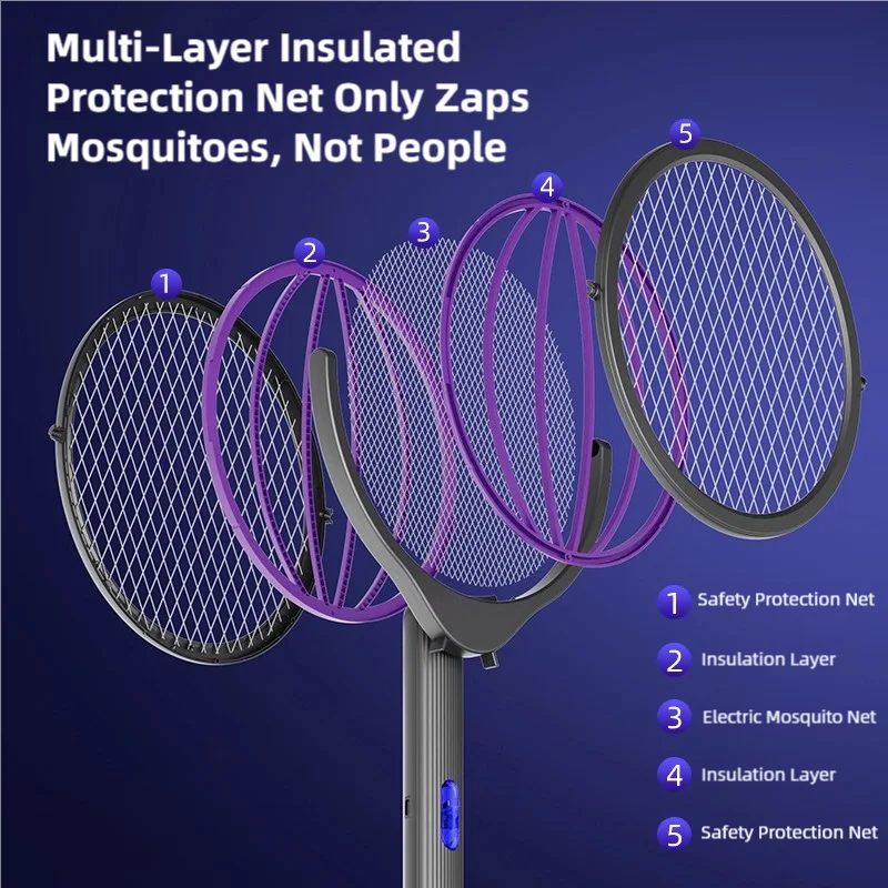 Raquete Elétrica Retrátil para Mosquitos, Recarregável, com Cabeça Rotativa — foto 6
