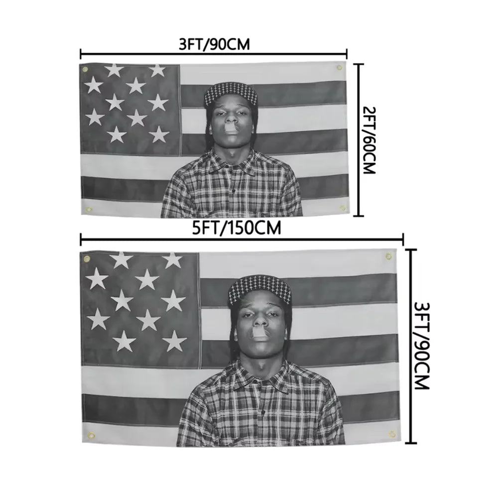 Asap rockys bandeira 3x5fts 2x3fts rapper decoração do quarto álbum de música estética arte cartazes — foto 1
