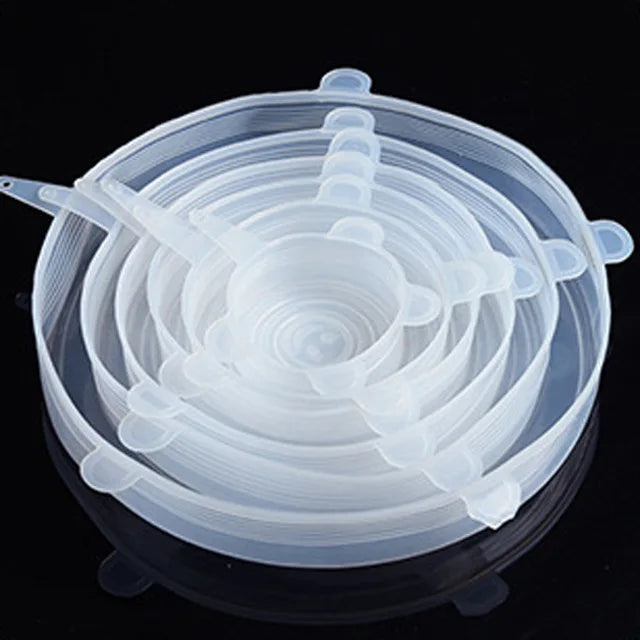 Silicone Stretch Tampas para Cozinha Microondas Alimentos, Elastic Bowl Caps - Branco 6 unidades — foto 2