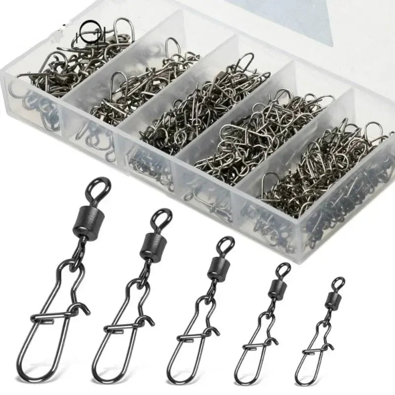 50 unidade/caixa pino conector de pesca de aço inoxidável 4 6 8 10 12 Rolamento giratório com acessórios — foto 1