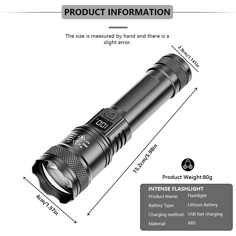 Lanterna LED recarregável com zoom e display LCD, 2 unidades — foto 7