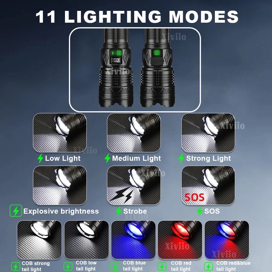 Lanterna LED tática recarregável de 15000 mAh, super brilhante — foto 5