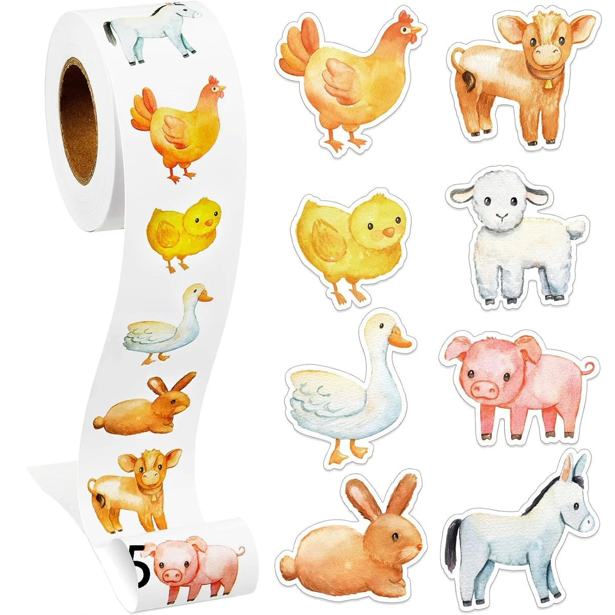 1 rolo de 500 adesivos de animais de fazenda não padrão 2.5cm/1.0 ''bricolagem presente decoração recompensa — foto 1