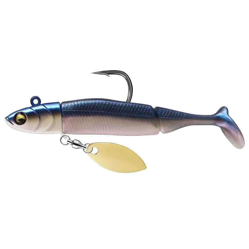 Gabarito cabeça iscas de pesca macias 21g t-tail silicone isca wobblers metal spinner colher isca - Azul 21g — foto 1