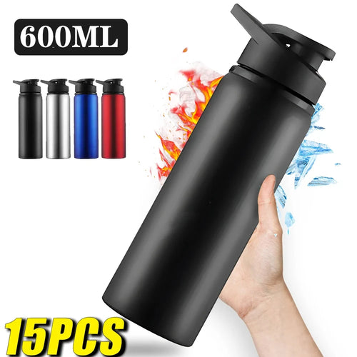 1-15 pçs portátil de aço inoxidável bicicleta garrafa de água em linha reta beber ao ar livre - Azul 600ml — foto 2