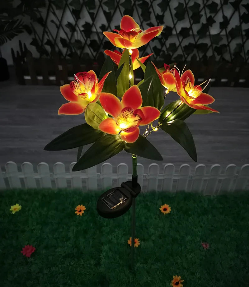 Flor artificial solar de orquídea laranja com 7 cabeças — foto 2